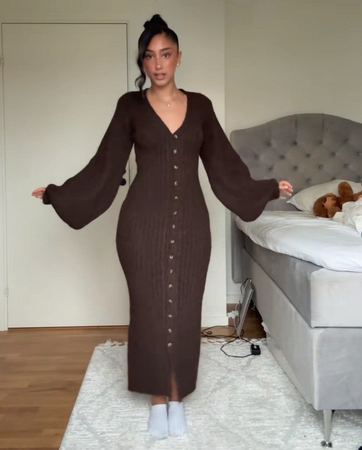 Get 60% off Button Knit Dress today only 🤎