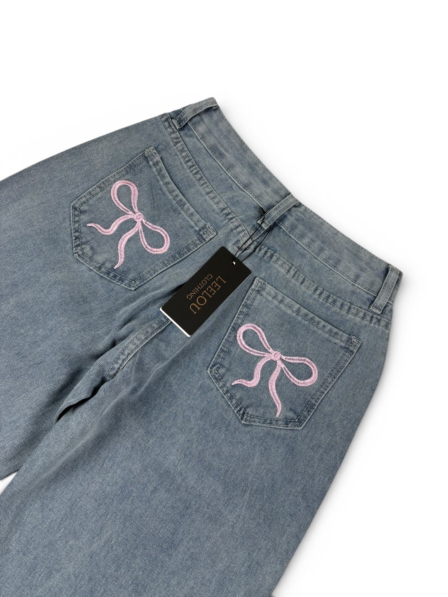 Pink Bow Pocket Baggy Jeans