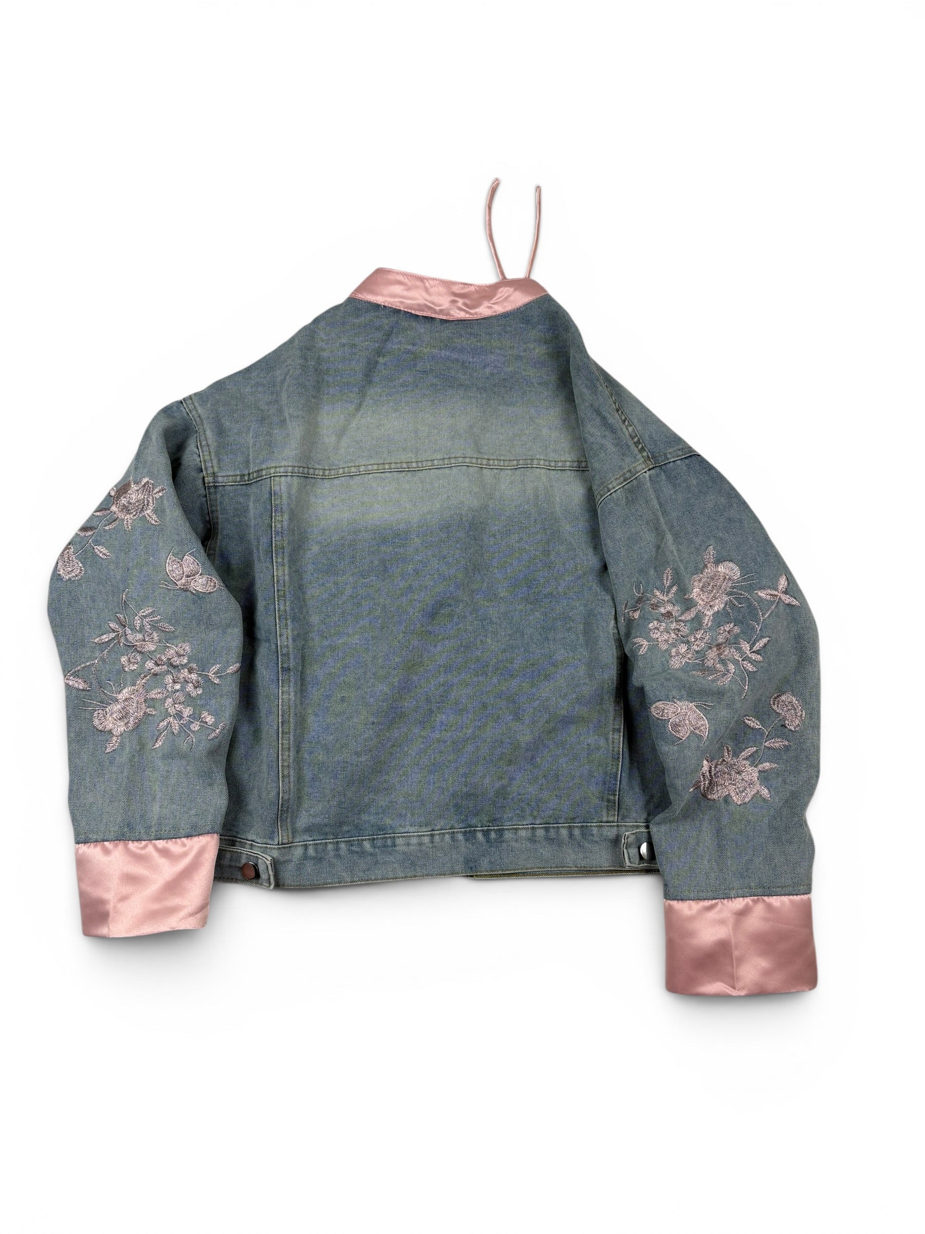 Denim Floral Tie Front Jacket