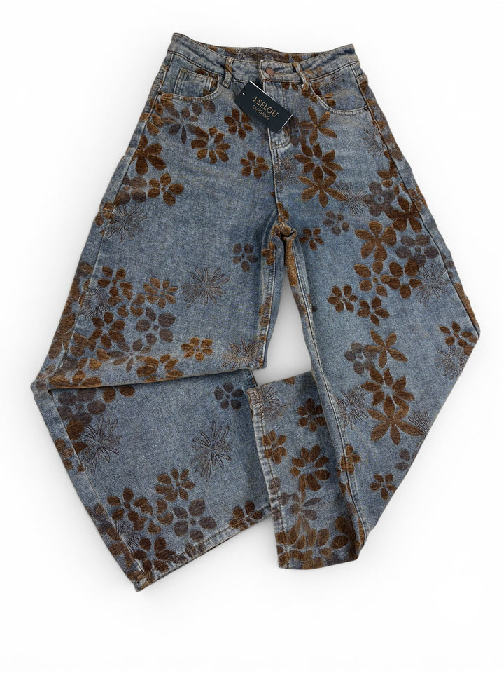 Flower Pattern Baggy Jeans