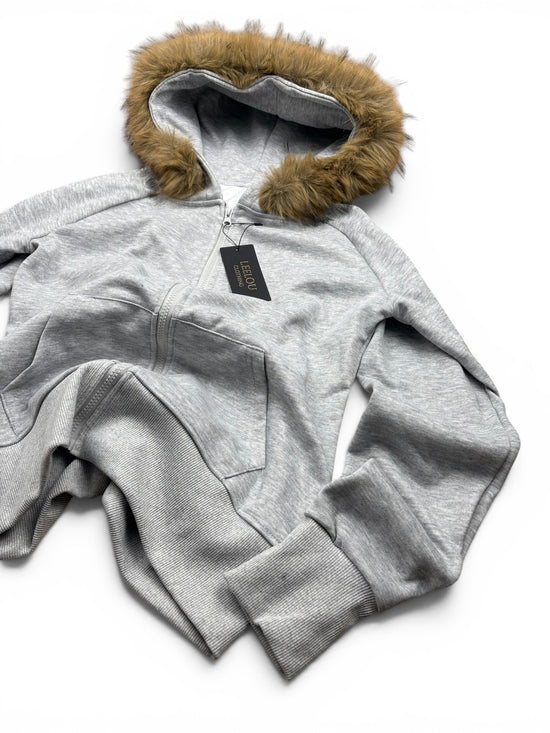 Fur Hood Zip Up Hoodie