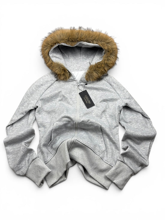 Fur Hood Zip Up Hoodie