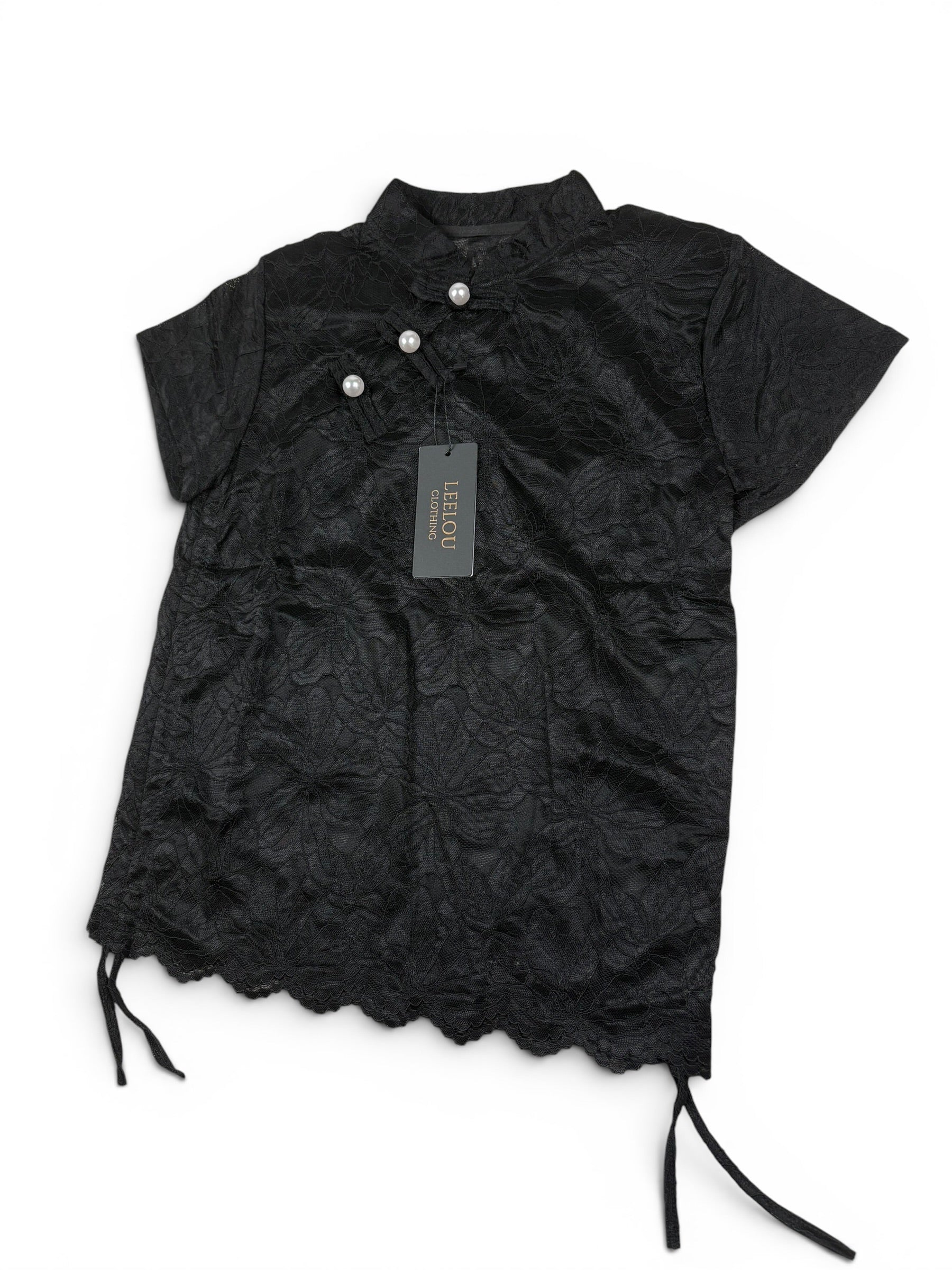 Lace Floral Pearl Button Top