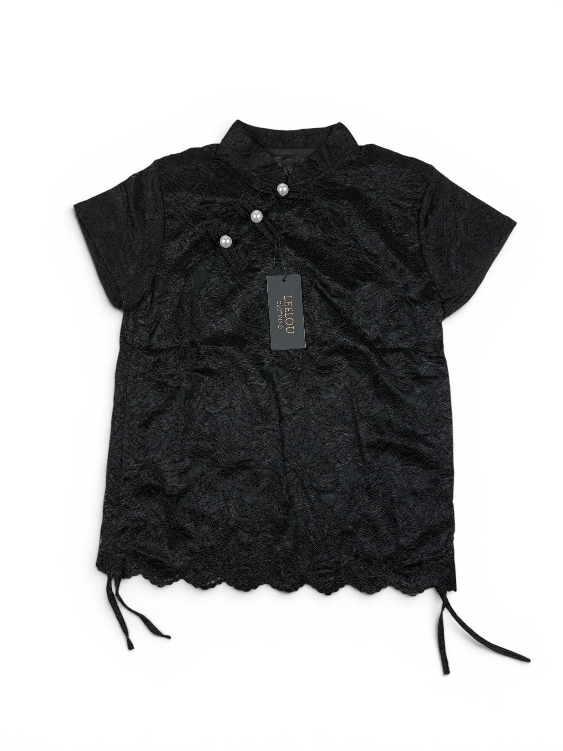 Lace Floral Pearl Button Top