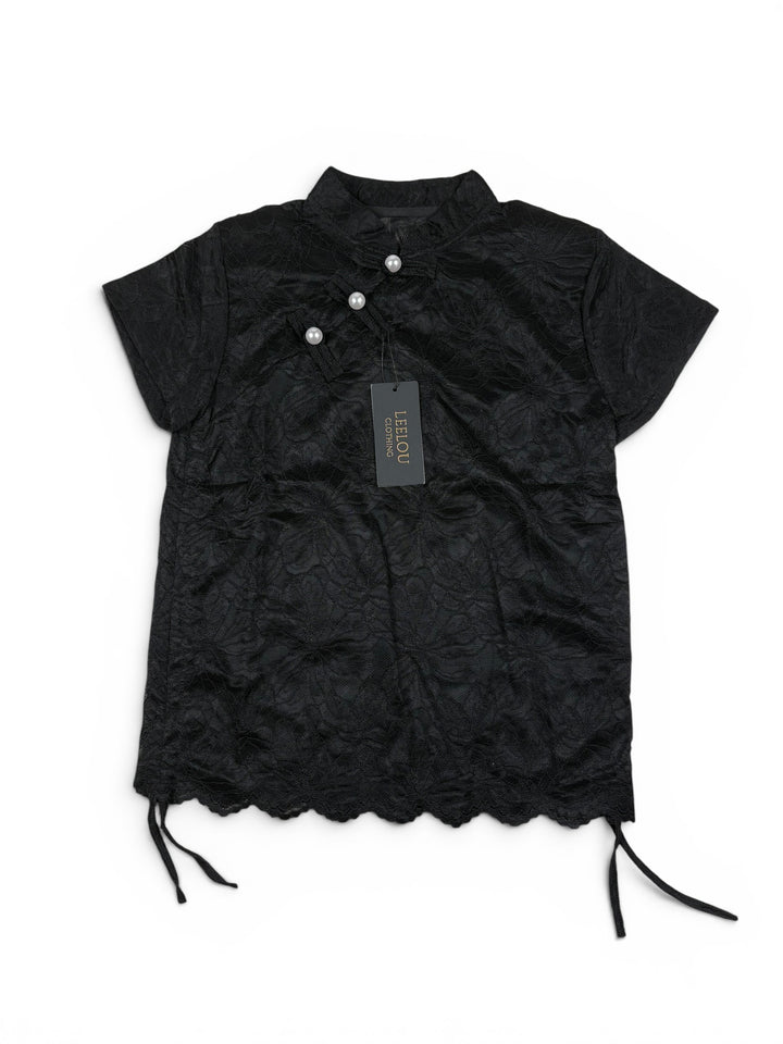 Lace Floral Pearl Button Top