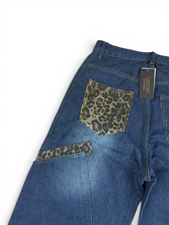 Leopard Patchwork Baggy Jeans