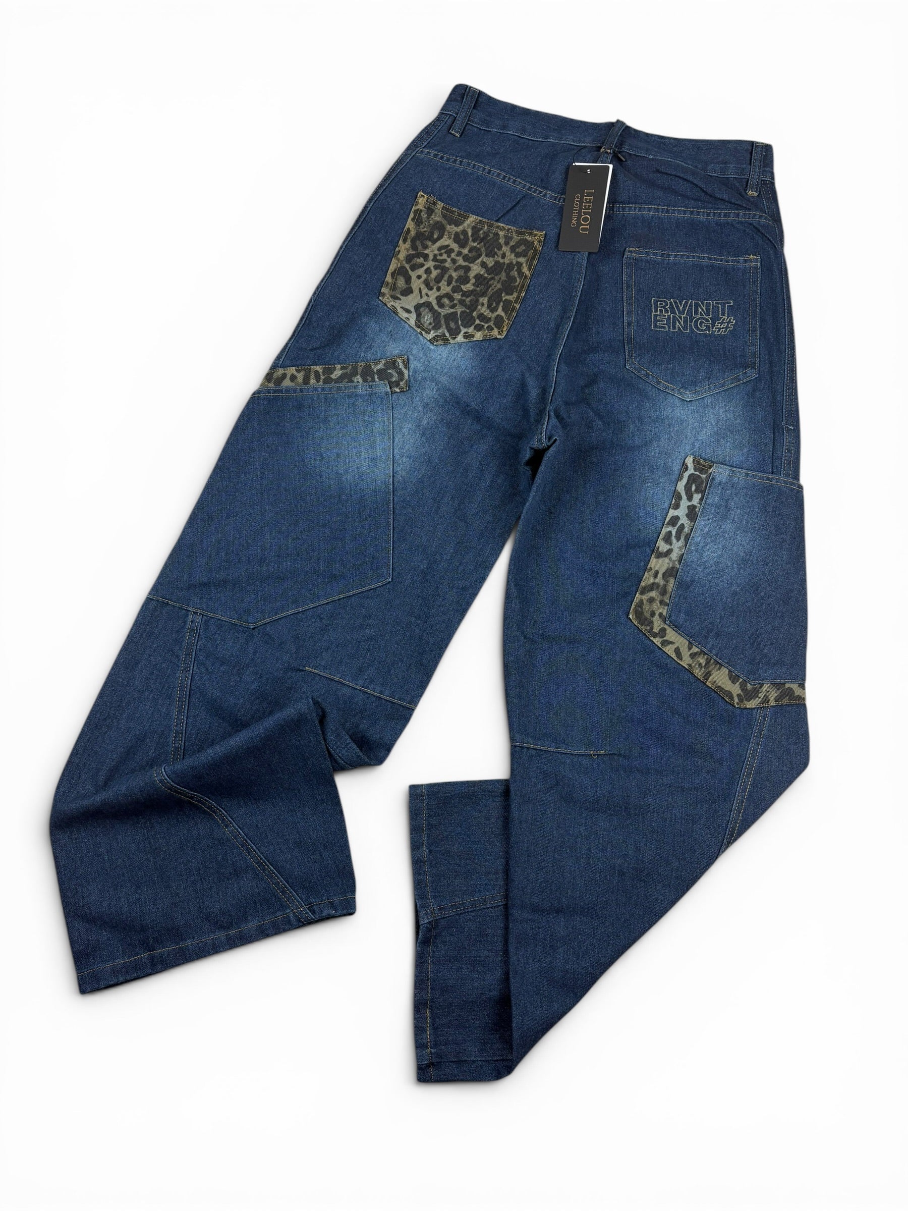 Leopard Patchwork Baggy Jeans