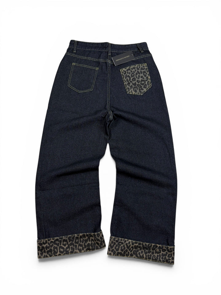 Baggy Leopard Detail Jeans