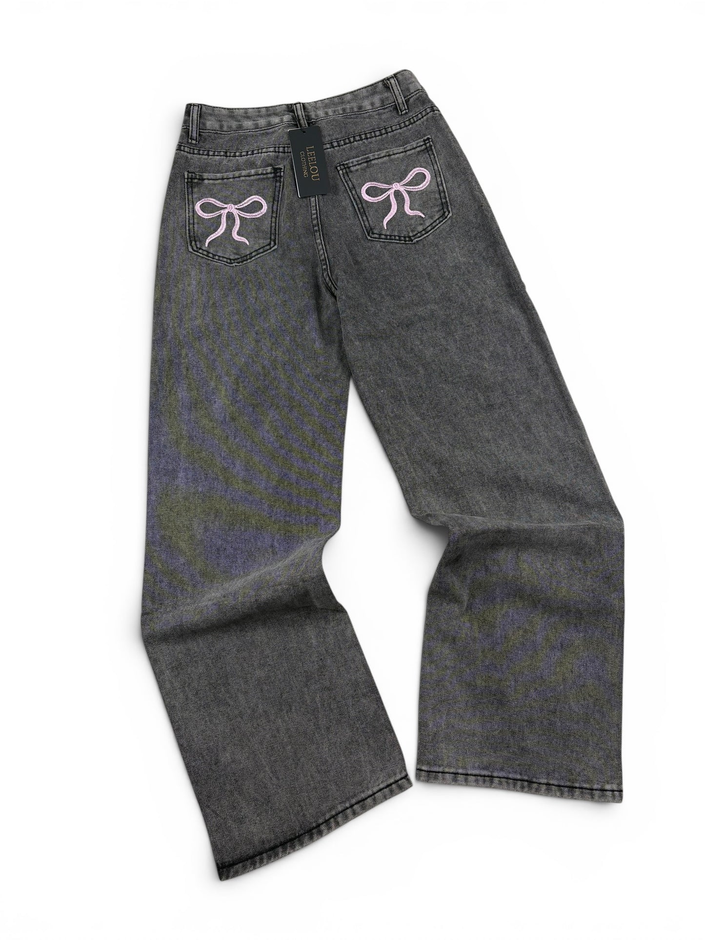 Pink Bow Pocket Baggy Jeans