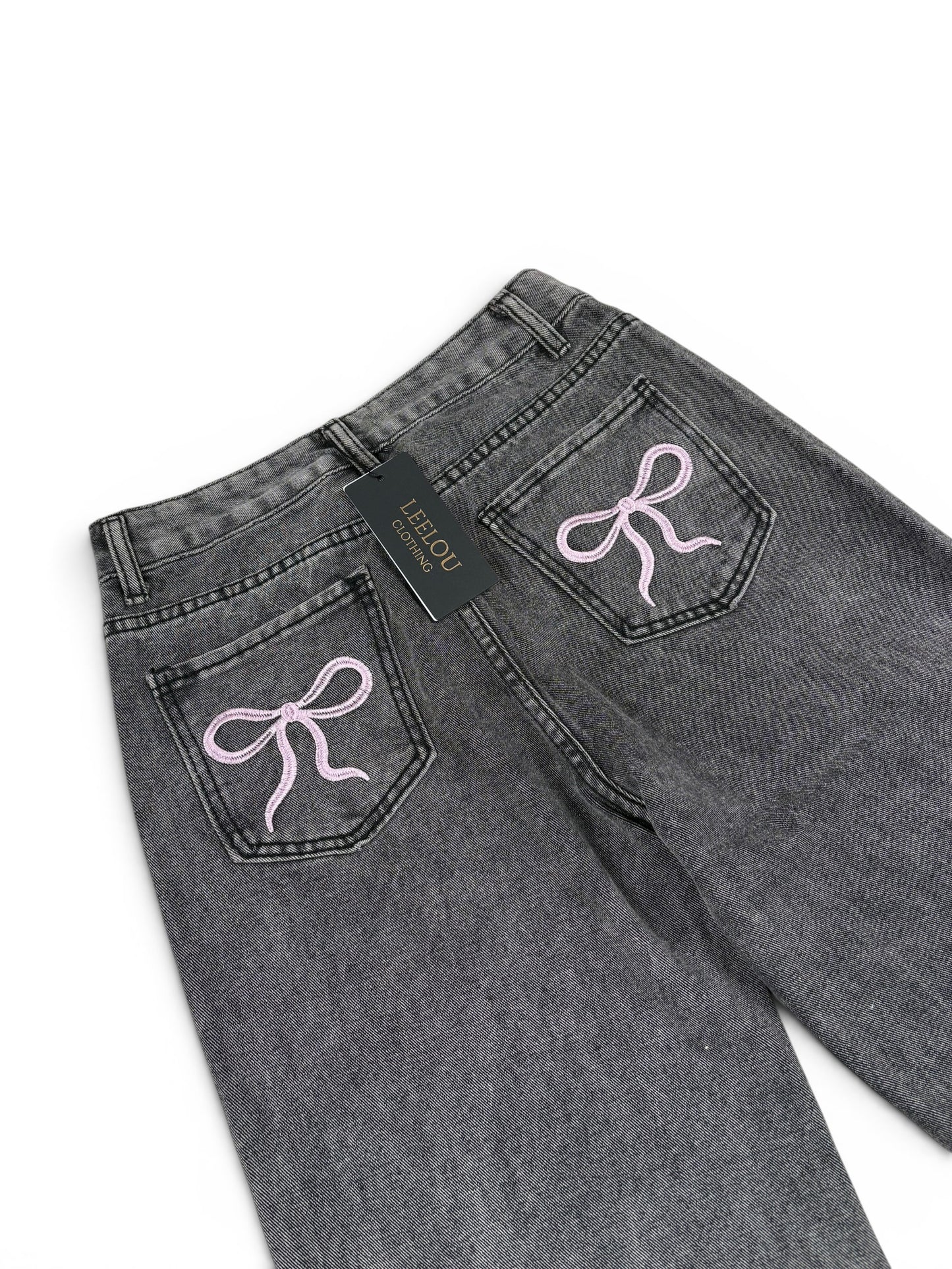 Pink Bow Pocket Baggy Jeans