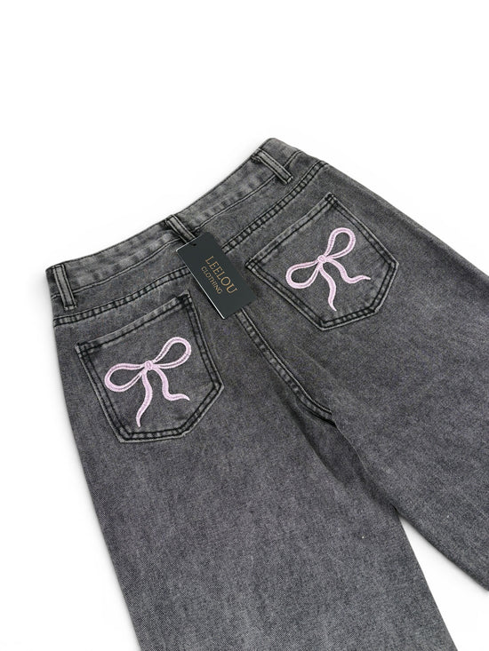 Pink Bow Pocket Baggy Jeans