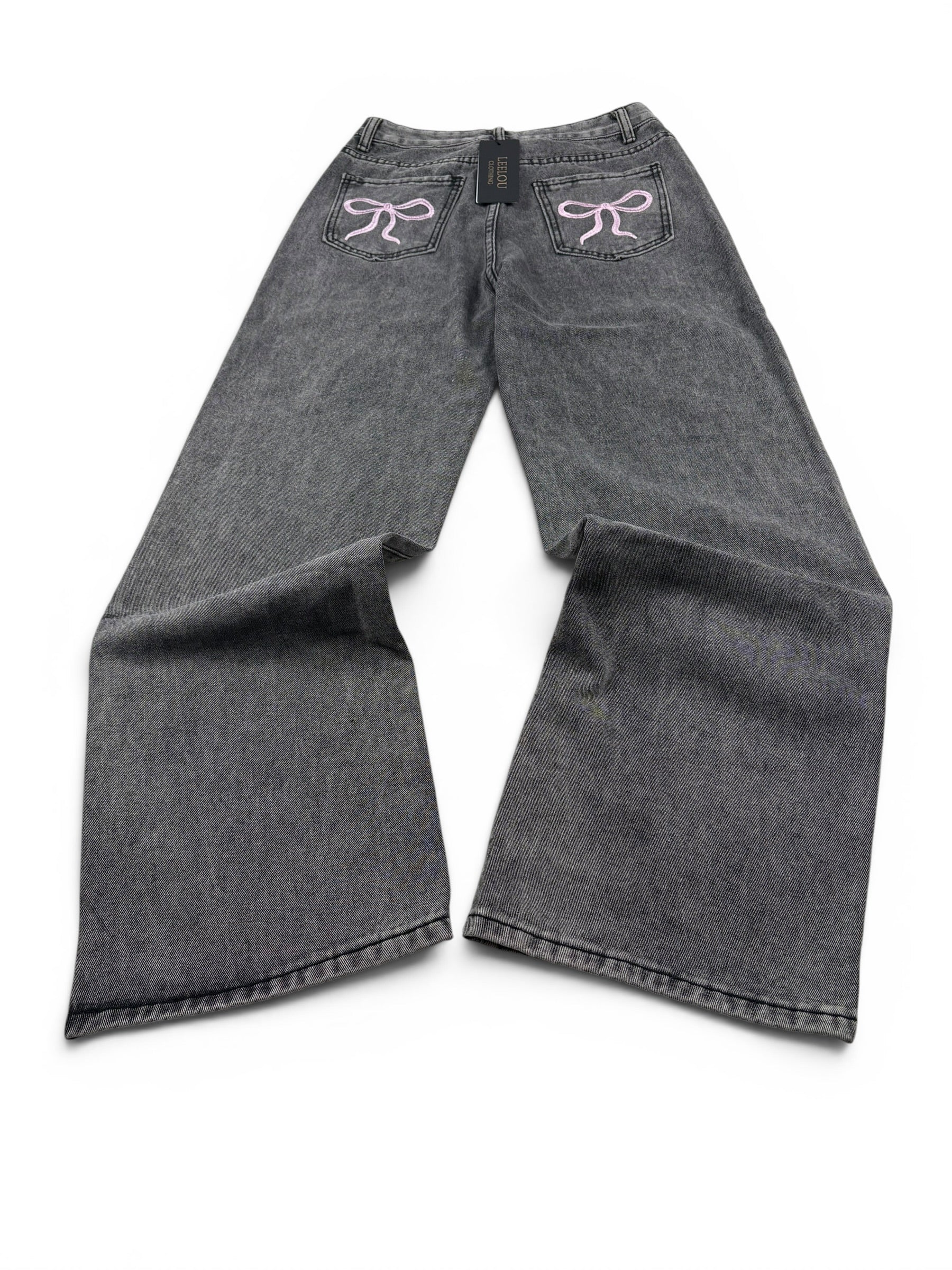 Pink Bow Pocket Baggy Jeans