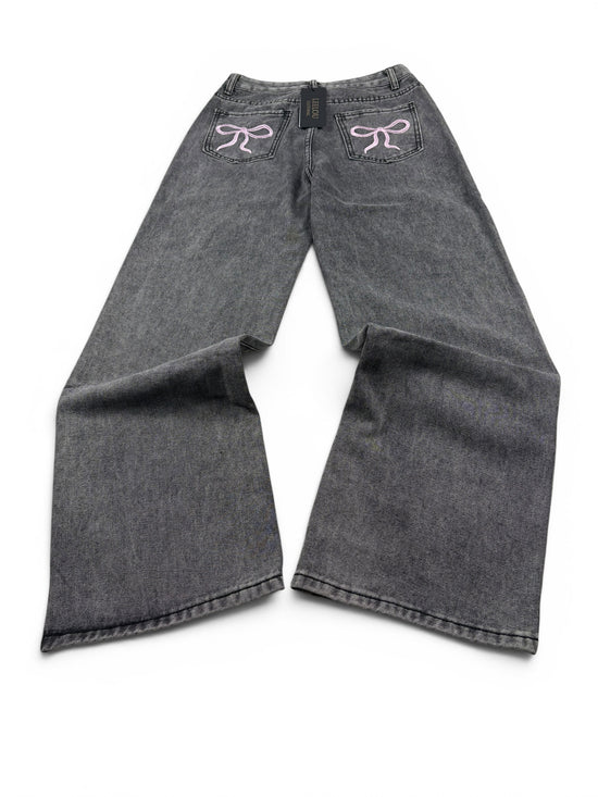 Pink Bow Pocket Baggy Jeans