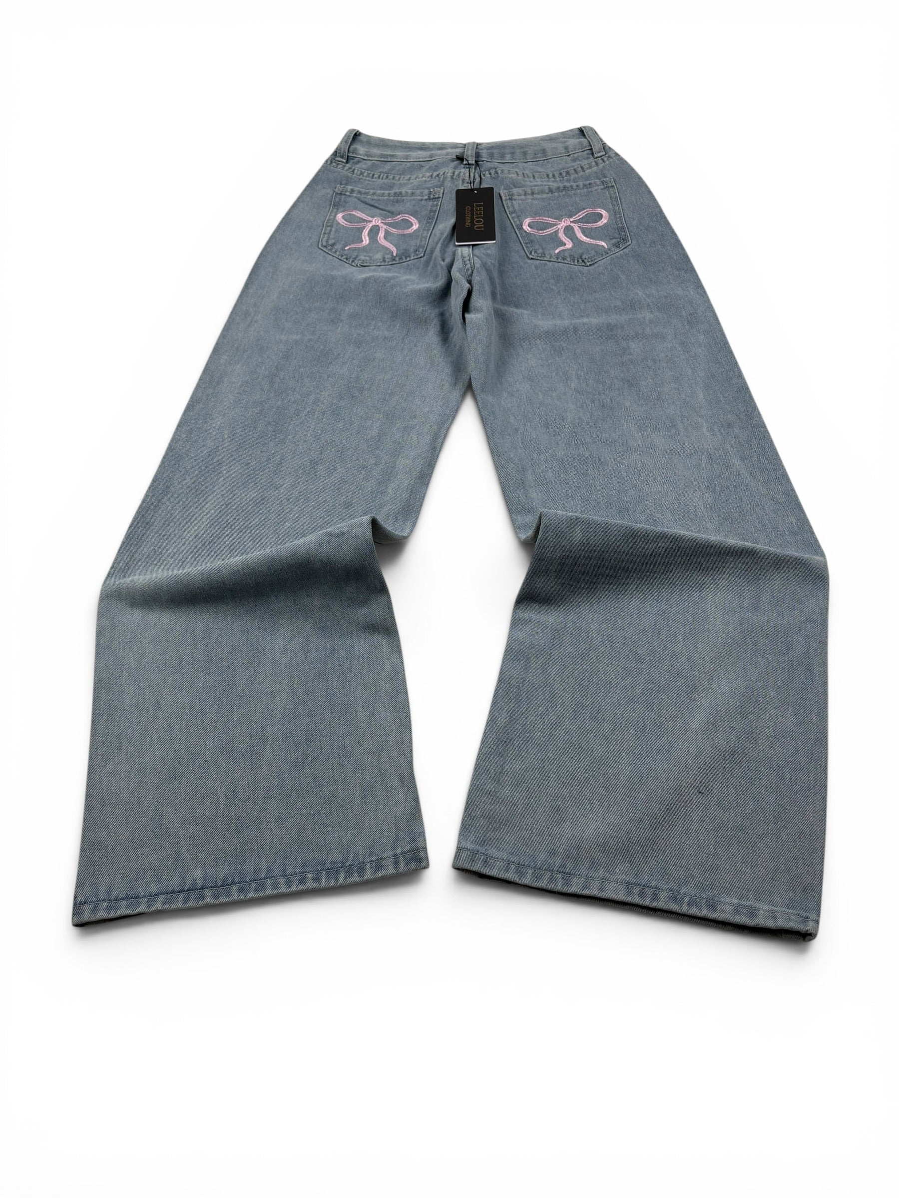 Pink Bow Pocket Baggy Jeans