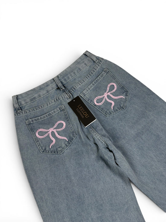 Pink Bow Pocket Baggy Jeans