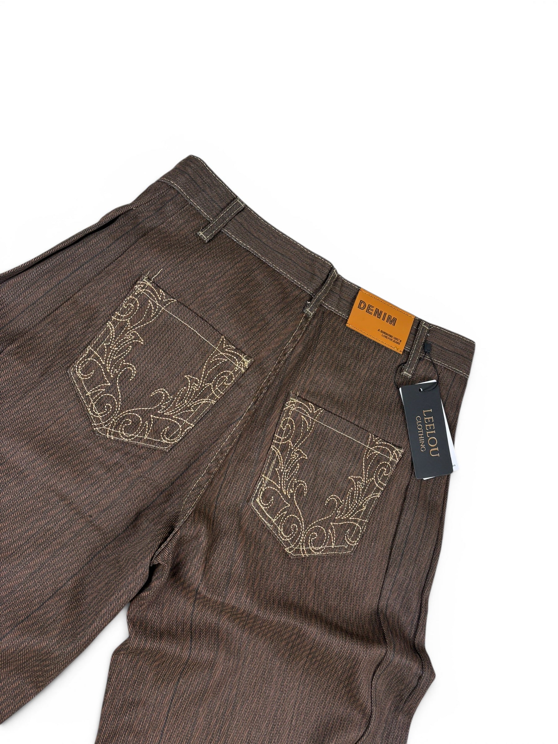 Vintage Brown Embroidery Jeans